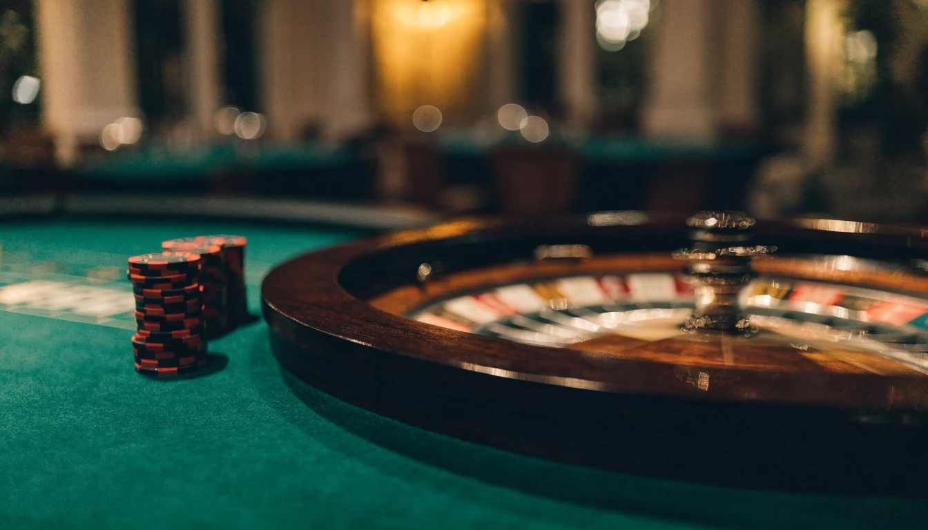 Elegantni kotač za rulet na zelenom stolu u casinu